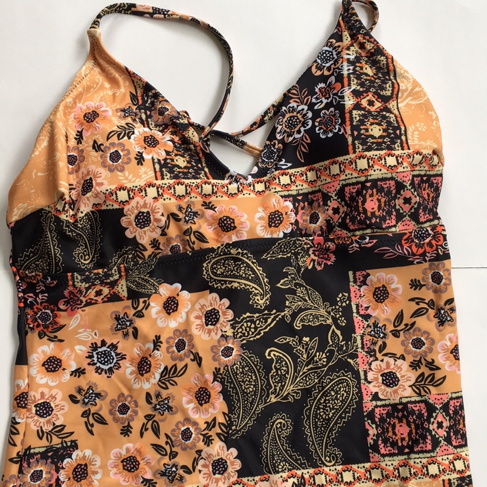 Yellow and black patterned swimsuit set